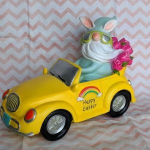 New - Gnome Easter Bunny riding a Car - 10" x 8"